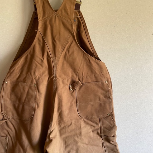 Vintage Carhartt Quilted Lined Canvas Bib Overalls Brown Made In The USA 6FBQZ - Picture 8 of 11